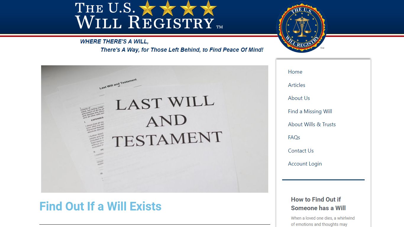 Find Out If a Will Exists - The U.S. Will Registry